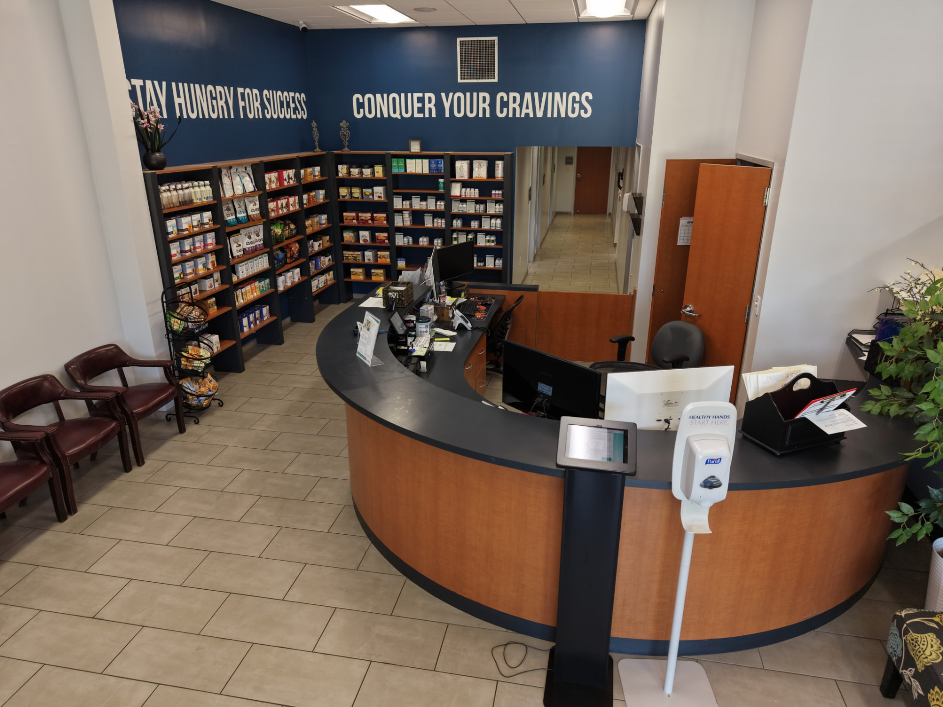 Healthy Solutions Clinic front desk and wellness retail area
